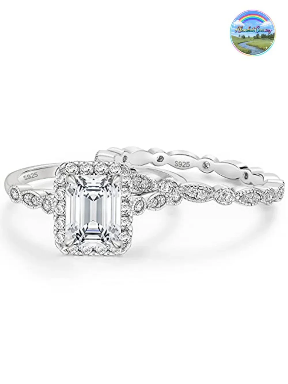 925 Sterling Silver 2CT Emerald CZ Bridal Ring Set